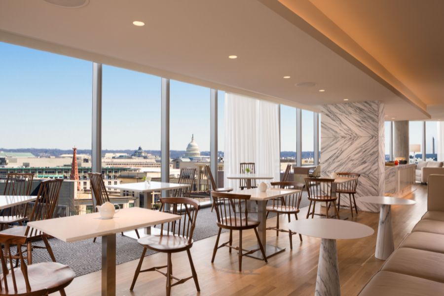Conrad Washington, DC Sakura Club interior with view of U.S. Capitol