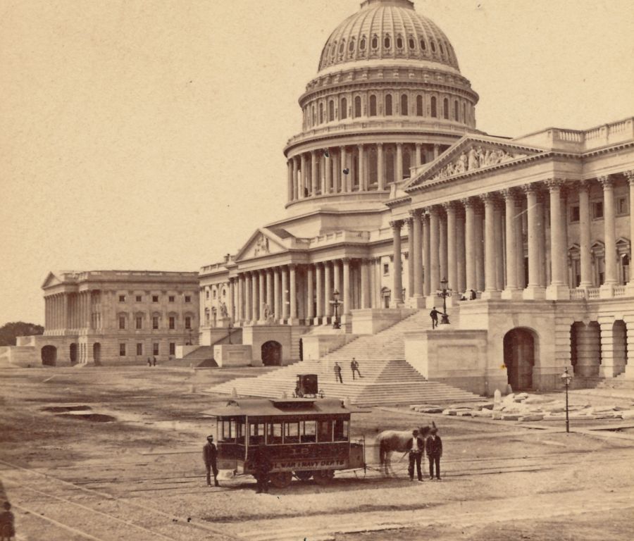 Horsedrawn streetcar in front of the U.S. Capitol