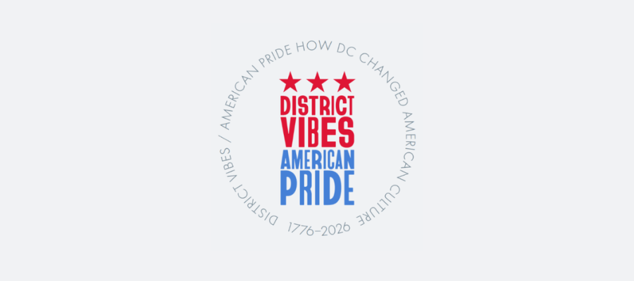 Circular logo reading “District Vibes American Pride,” with three red stars and red-blue text